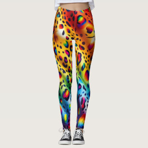 Rainbow Leopard Print Leggings   Bold Colourful