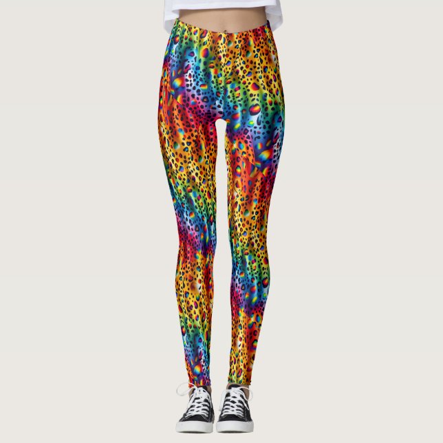 Rainbow Leopard Print Leggings | Bold Colourful (Front)