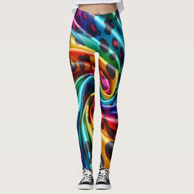 Rainbow Leopard Print Leggings | Bold Colourful (Front)