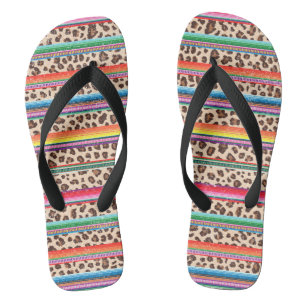 Rainbow Leopard Print Modern Girly Animal Pattern Flip Flops