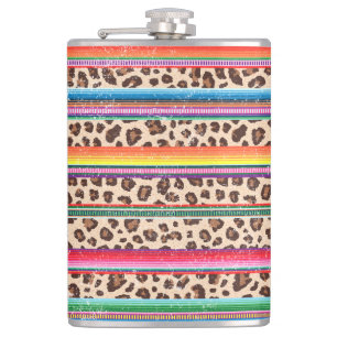 Rainbow Leopard Print Modern Girly Animal Pattern Hip Flask