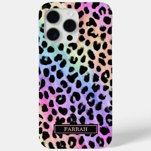 Rainbow Leopard Print Monogrammed iPhone 15 Pro Max Case