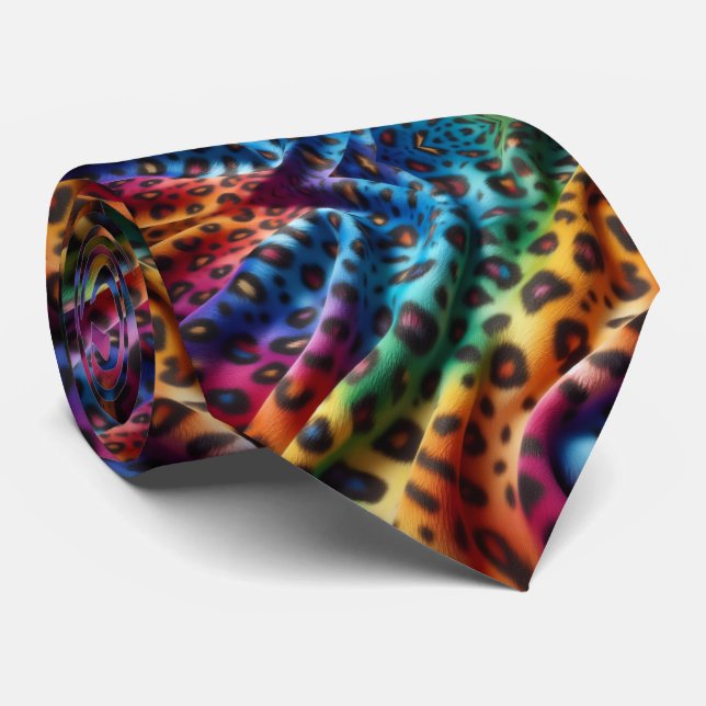 Rainbow Leopard Print Neck Tie (Rolled)