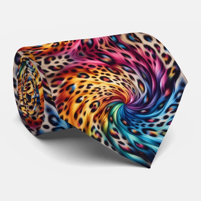 Rainbow Leopard Print Neck Tie (Rolled)