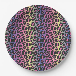 Rainbow Leopard Print Paper Plate