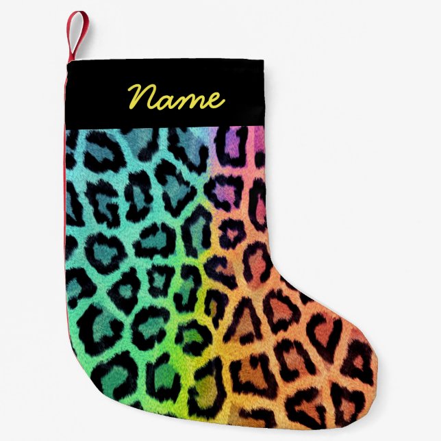 Rainbow Leopard Print Small Christmas Stocking (Front)