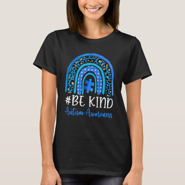 Rainbow Leopard Puzzle Autism Be Kind Autism Aware T-Shirt (Front)
