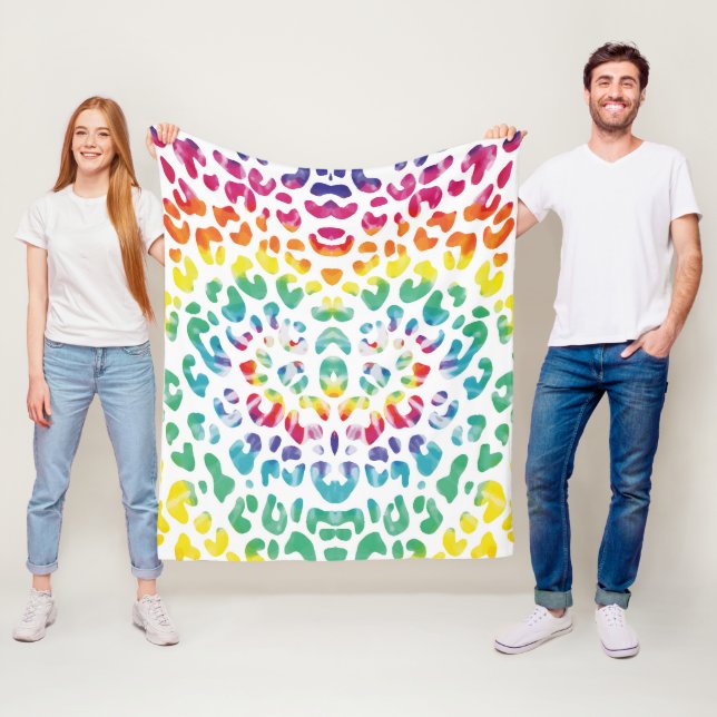 Rainbow leopard spots  fleece blanket (In Situ)