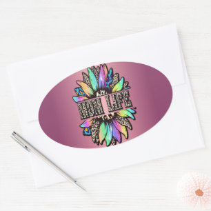 Rainbow Leopard Sunflower Mom Life Oval Sticker