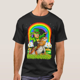 Rainbow Leprechaun Riding Bearded Dragon St Patric T-Shirt