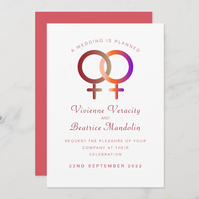 Rainbow lesbian wedding invitation (Front/Back)