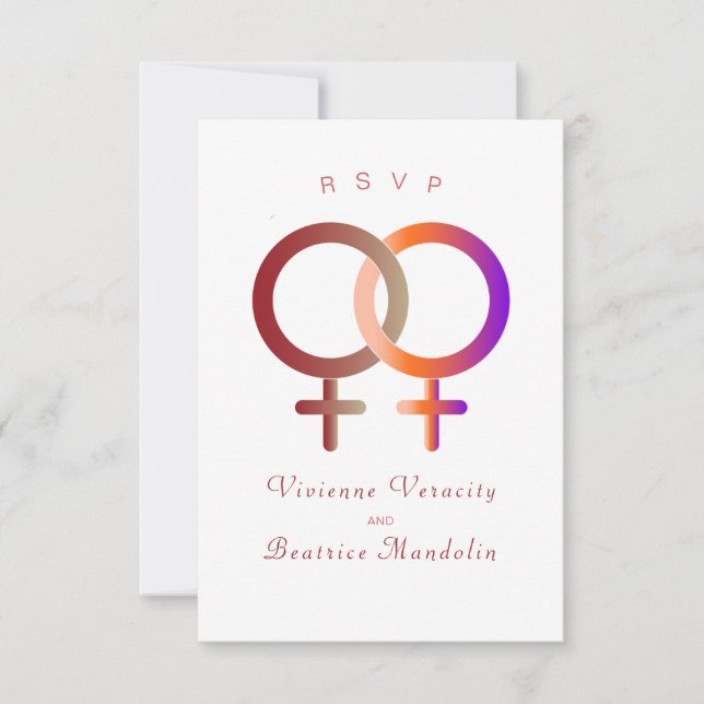 Rainbow lesbian wedding rsvp invitation (Front)