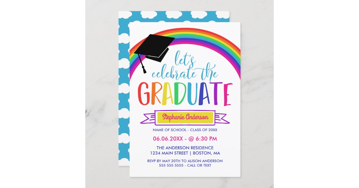 Rainbow Let's Celebrate the Graduate Invitation | Zazzle