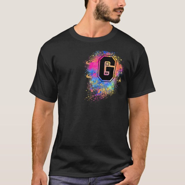 Rainbow Letter G Initial Monogrammed Colourful Pin T-Shirt (Front)