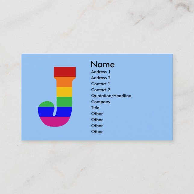 Rainbow Letter J Business Card (Front)