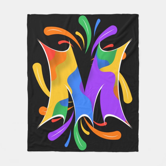 Rainbow Letter M Monogram Abstract Fleece Blanket (Front)