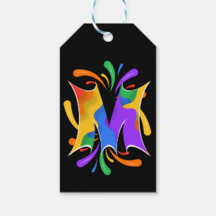 Rainbow Letter M Monogram Abstract Gift Tags
