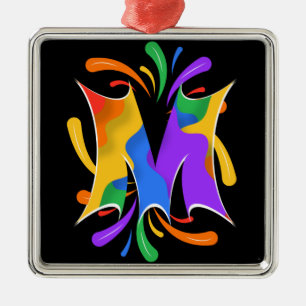 Rainbow Letter M Monogram Abstract Metal Ornament