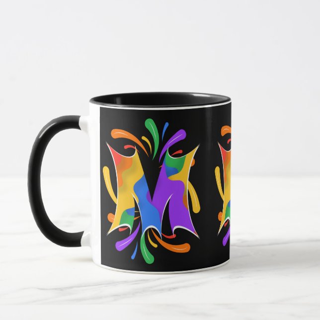 Rainbow Letter M Monogram Abstract Mug (Left)