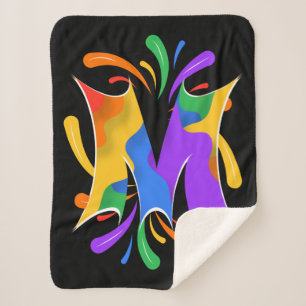 Rainbow Letter M Monogram Abstract Sherpa Blanket