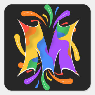 Rainbow Letter M Monogram Abstract Square Sticker