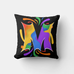 Rainbow Letter M Monogram Abstract Throw Pillow