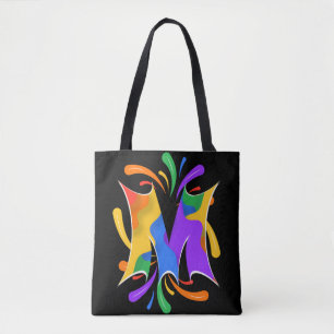 Rainbow Letter M Monogram Abstract Tote Bag