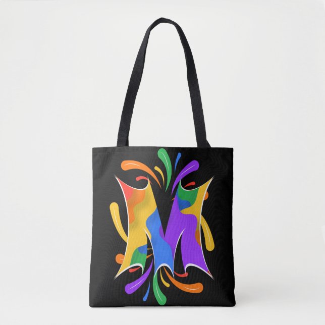 Rainbow Letter M Monogram Abstract Tote Bag (Front)