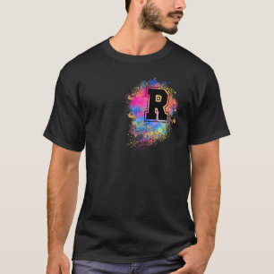 Rainbow Letter R Initial Monogrammed Colorful Pink T-Shirt