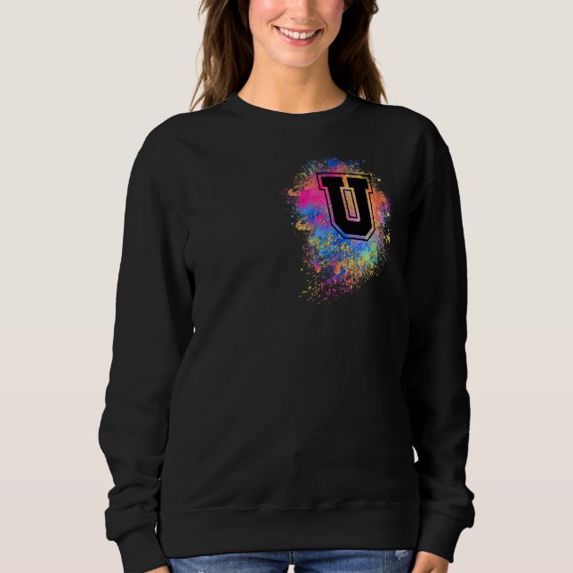 Rainbow Letter U Initial Monogrammed Colourful Pin Sweatshirt (Front)