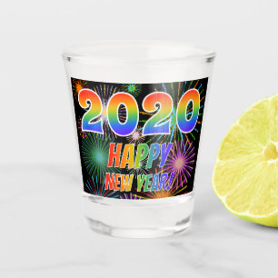 Rainbow Letters "2020 HAPPY NEW YEAR!" + Fireworks Shot Glass