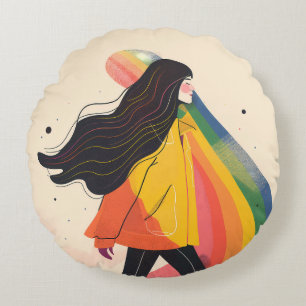 rainbow lgbt girl, Gay Lesbian, pride Round Pillow
