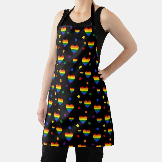 Rainbow LGBT Hearts and Colourful Flowers Pattern Apron (Insitu)
