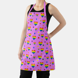 Rainbow LGBT Hearts and Colourful Flowers Pattern Apron
