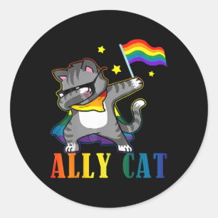 Rainbow Lgbt Lesbian Pride Funny Cat Dabbing  Classic Round Sticker