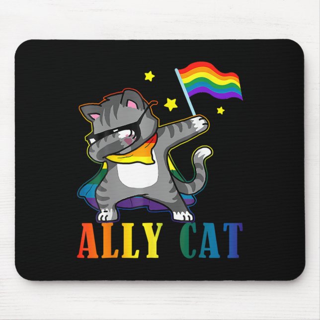 Rainbow Lgbt Lesbian Pride Funny Cat Dabbing  Mouse Pad (Front)