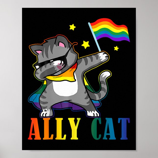 Rainbow Lgbt Lesbian Pride Funny Cat Dabbing  Poster (Front)