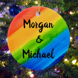 Rainbow LGBTQ Christmas Holiday Ceramic Ornament