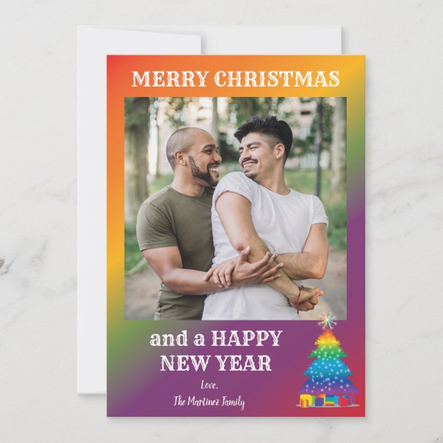 Rainbow LGBTQ Family Holiday Card (Front)