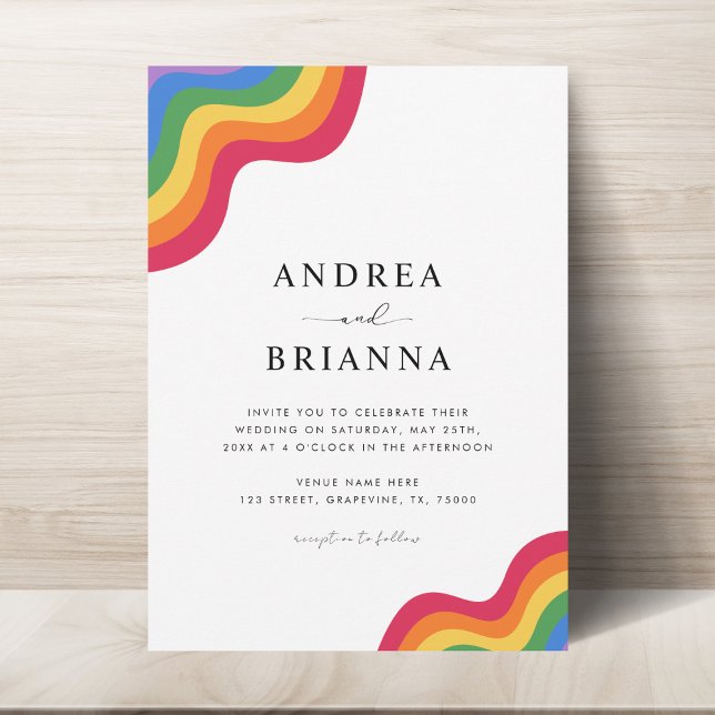 Rainbow LGBTQ Gay QR Code Pride All in One Wedding Invitation (Creator Uploaded)
