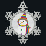 Rainbow LGBTQ Pride Flag Snowman Snowperson Snowflake Pewter Christmas Ornament<br><div class="desc">Celebrate the cozy winter season with this adorable snowperson dressed in the classic LGBTQ rainbow pride flag colours of red, orange, yellow, green, blue, and purple violet. Regardless of how you celebrate — Christmas, Hanukkah, Kwaanza, winter solstice, or just the beauty of the snow — may this sweet smile remind...</div>