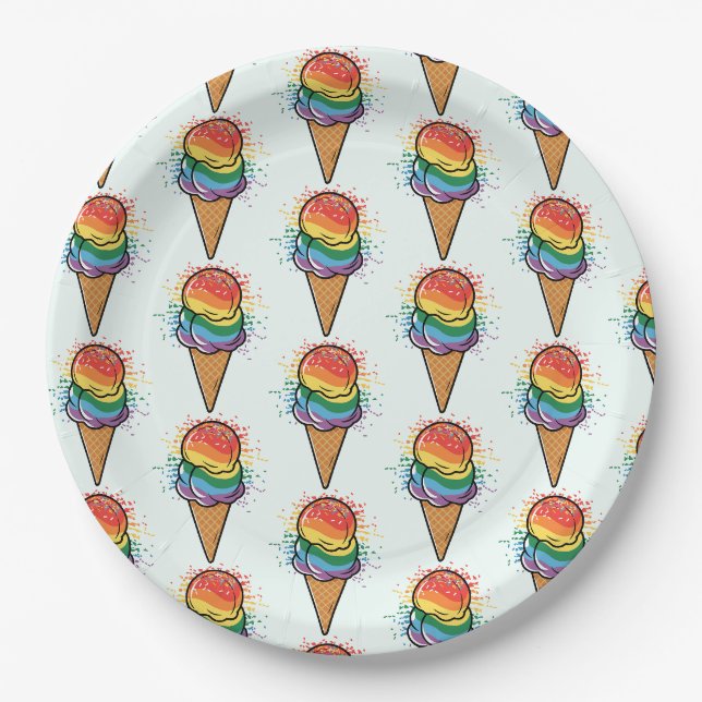 Rainbow LGBTQ+ Pride Ice Cream Paper Plate (Front)