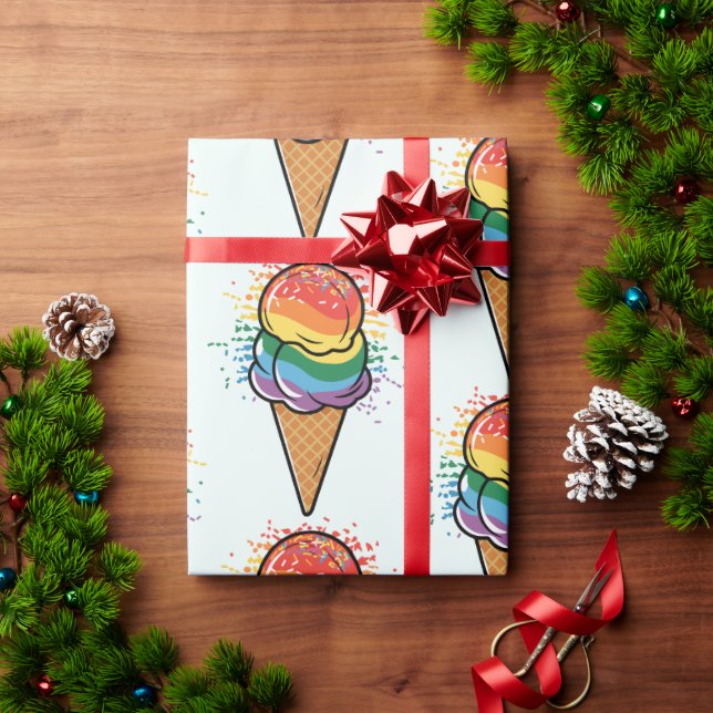 Rainbow LGBTQ+ Pride Ice Cream Wrapping Paper (Holiday Gift)