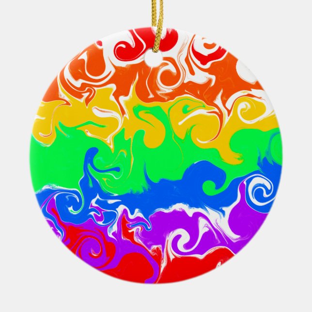 Rainbow LGBTQIA+ Christmas Ceramic Ornament (Front)