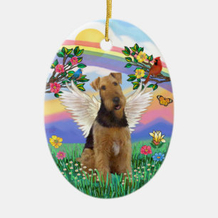 Rainbow Life - Airedale Angel Ceramic Ornament