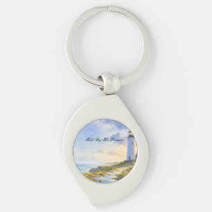 Rainbow Lighthouse Coastal Watercolor Keychain