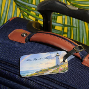 Rainbow Lighthouse Coastal Watercolor Luggage Tag