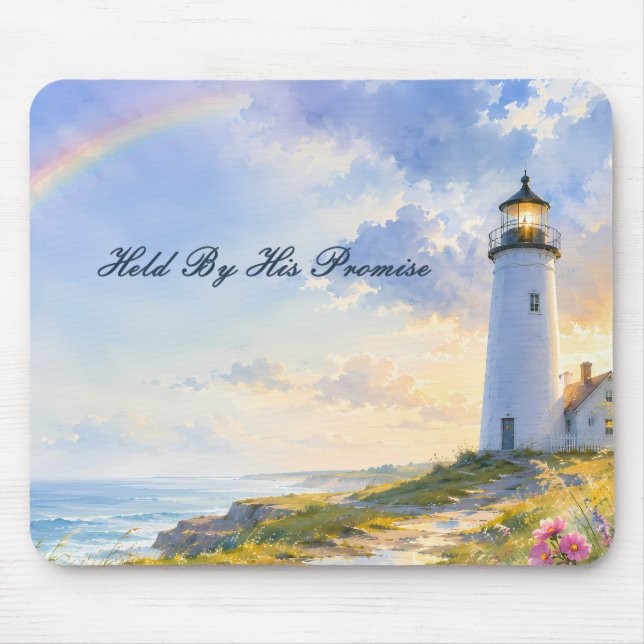 Rainbow Lighthouse Coastal Watercolor Mouse Pad (Front)
