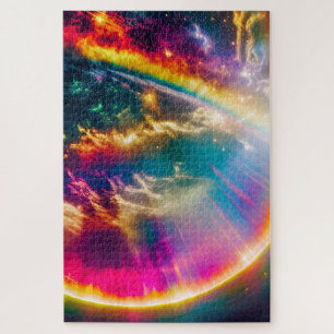 Rainbow Lighting Shines Through Outer Space Clouds Jigsaw Puzzle
