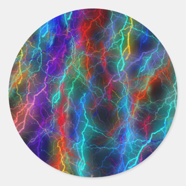 Rainbow Lightning Classic Round Sticker (Front)